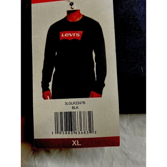 Levis Men Long Sleeve Tee Shirt Graphic Print Classic Fit Cotton Black Sz XLarge - Picture 4 of 5